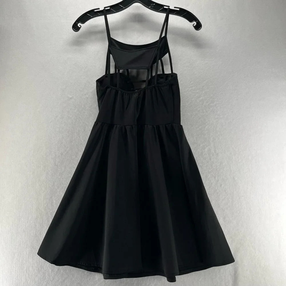 REVERSE Dress Sz Small Size A-Line Skater Mini Cage Strap Studded Stretch Black - Picture 3 of 13